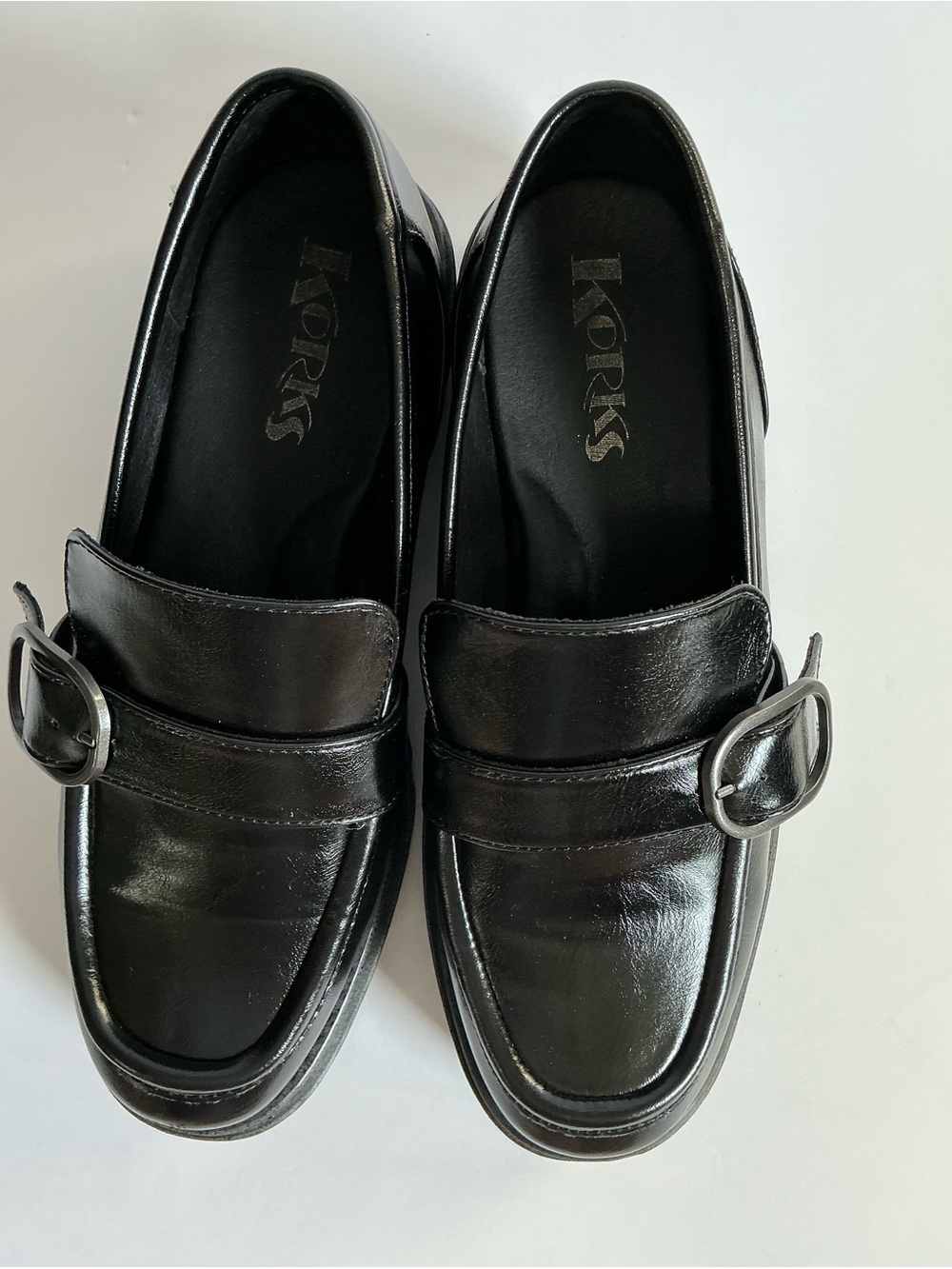 Kork-Ease Women's Black Leather Buckle Slip-On Loafers